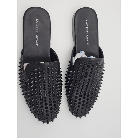 Saks Fifth Ave Rudy Studded Slides Mules Men’s 9.5 M Black NEW